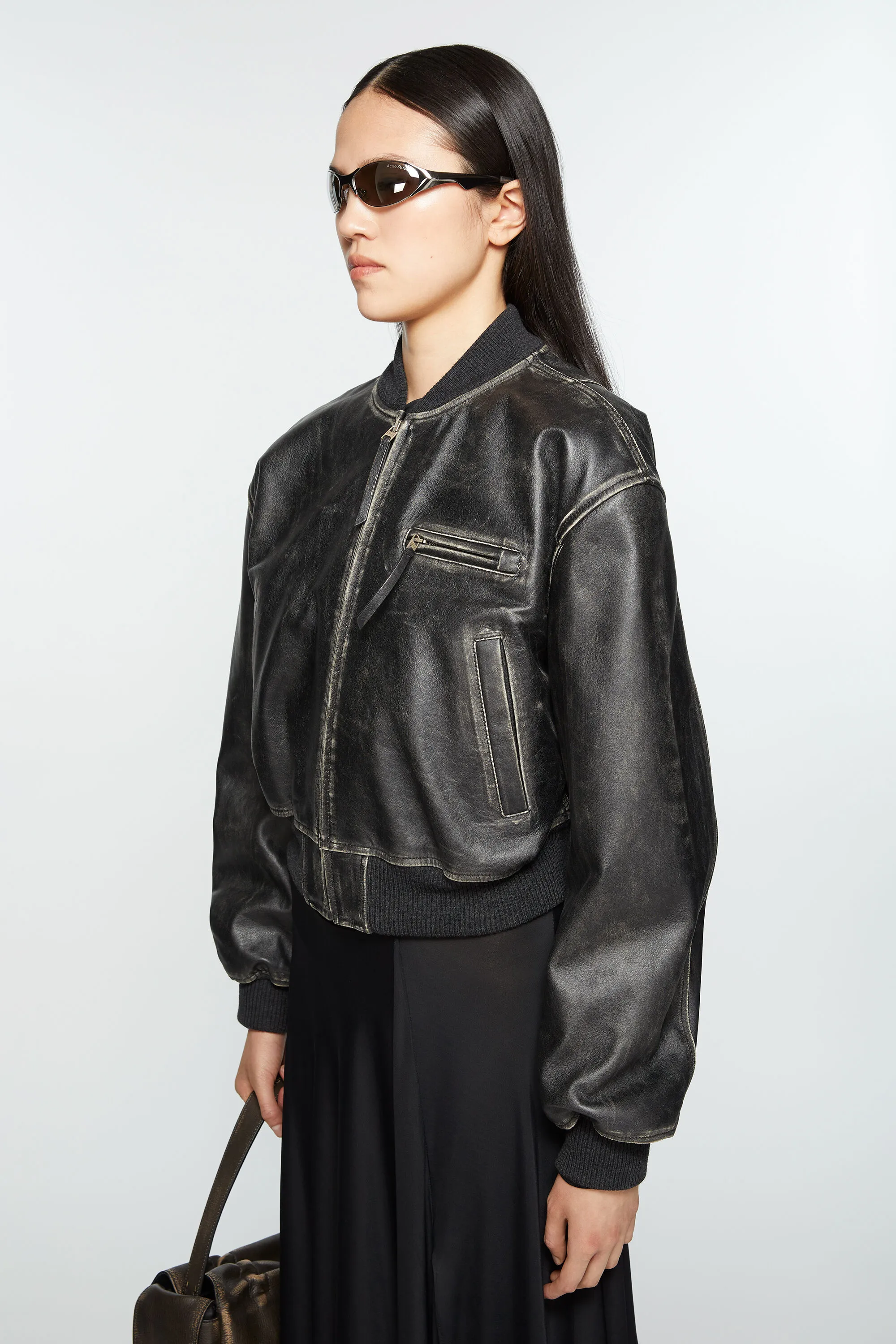 Leather bomber jacket