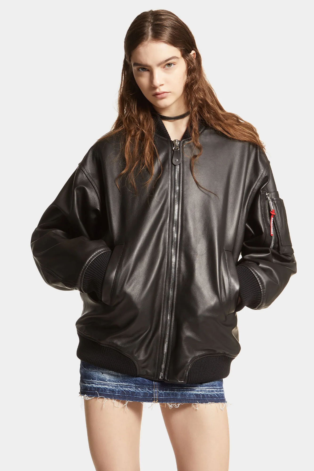 Leather Oversize Bomber Jacket