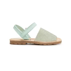 Leather Sandals in Green Glitter