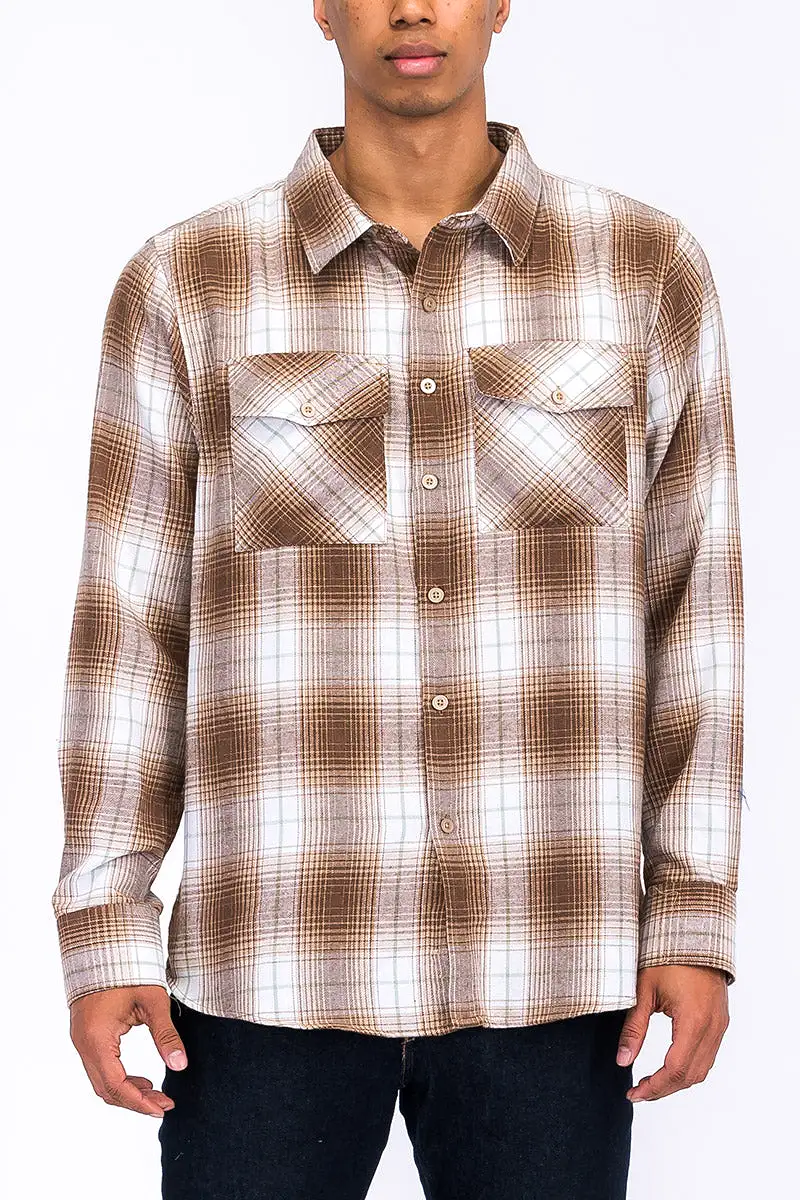 Long Sleeve Checkered Plaid Brushed Flannel