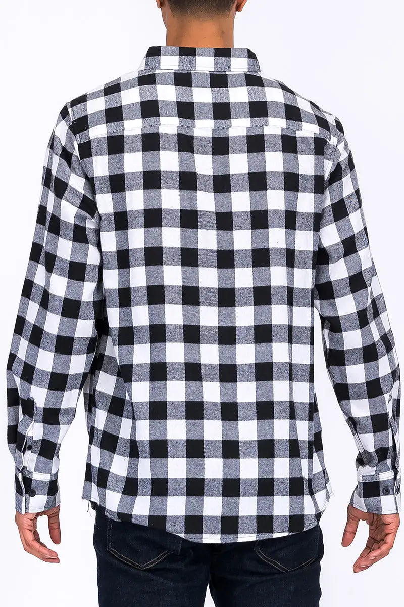 Long Sleeve Checkered Plaid Brushed Flannel