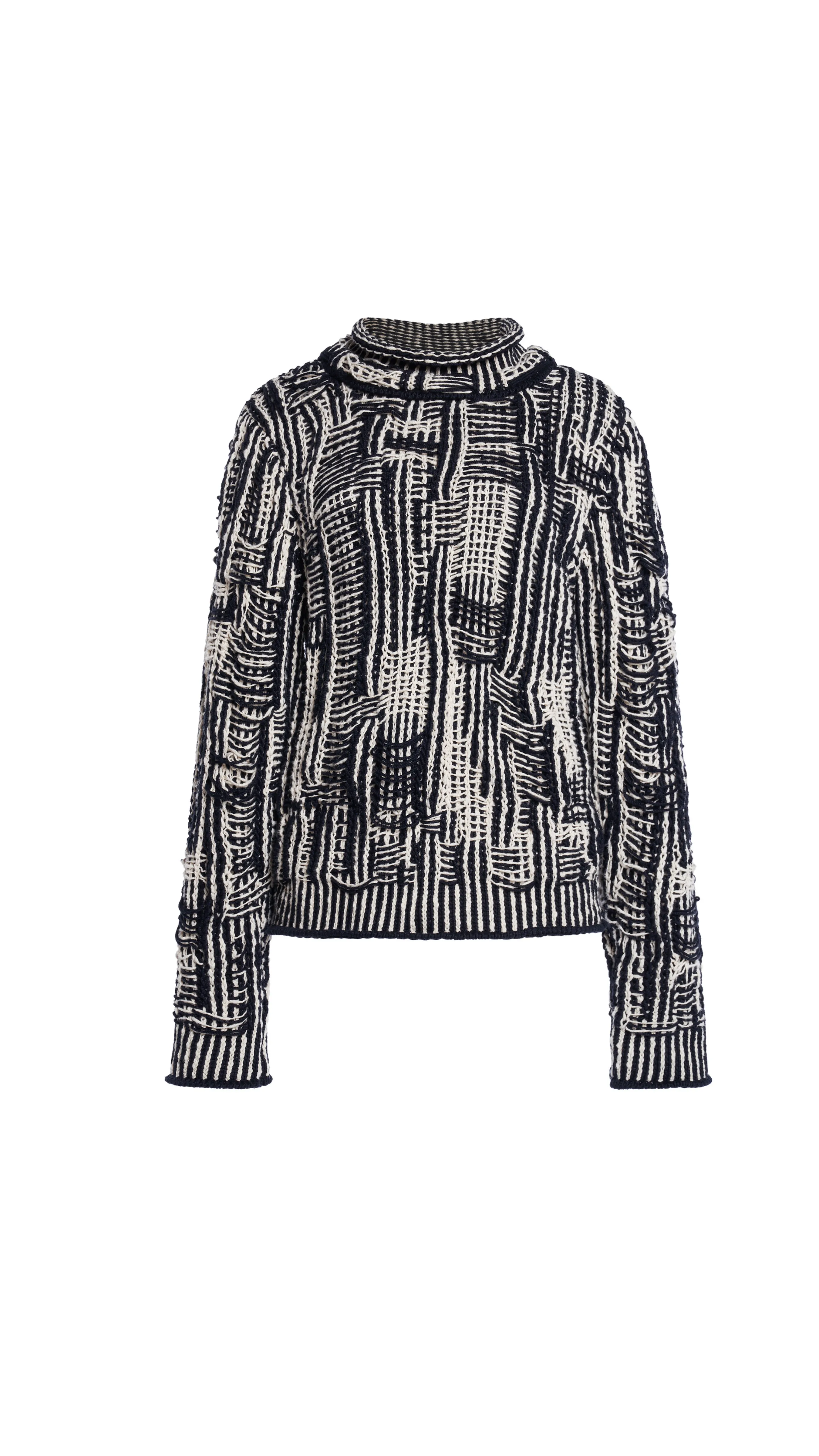 Loose Knit Check Sweater - Black/White