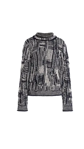 Loose Knit Check Sweater - Black/White