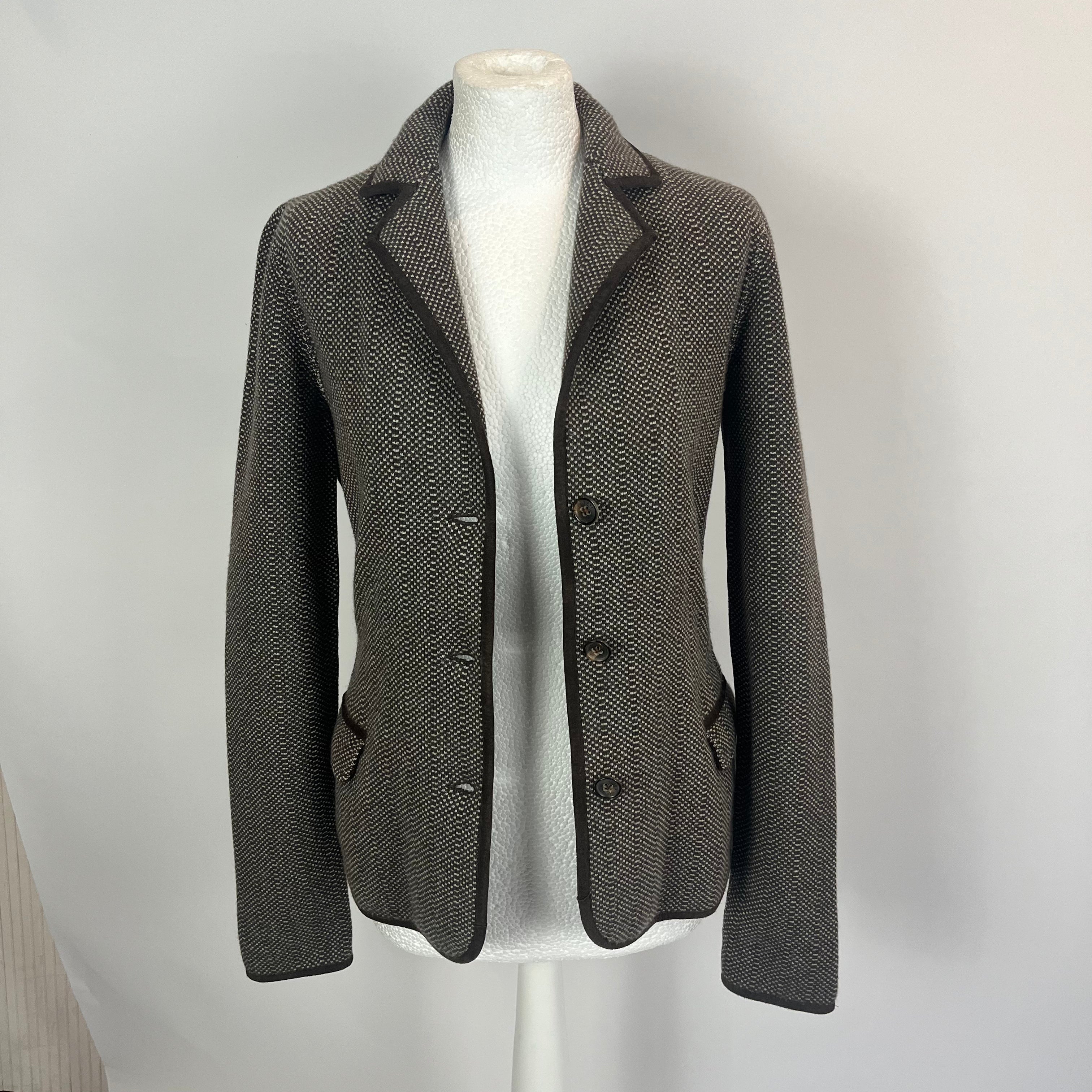 Loro Piana Brown & Ecru Knit Cashmere Jacket S