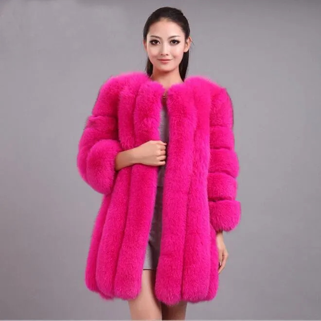 Luxury Long and High Furry Synthetic Fox Fur Winter Jacket for Women