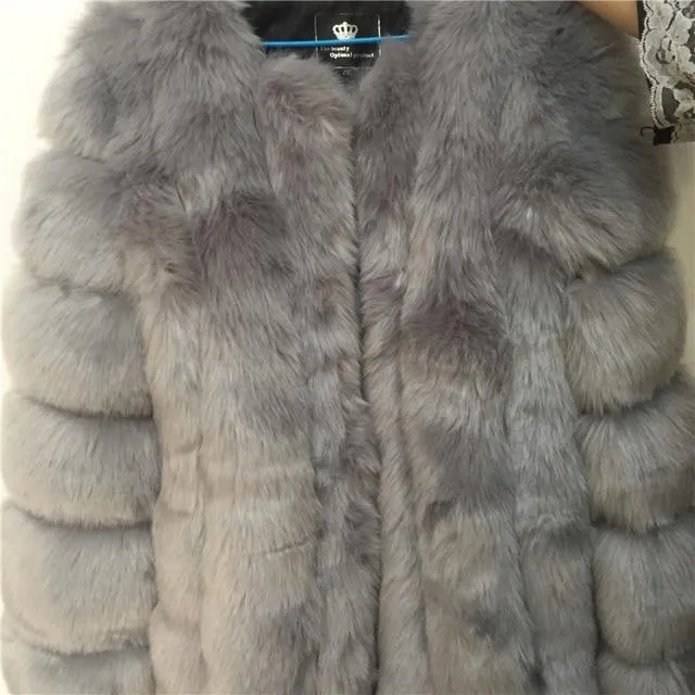 Luxury Long and High Furry Synthetic Fox Fur Winter Jacket for Women