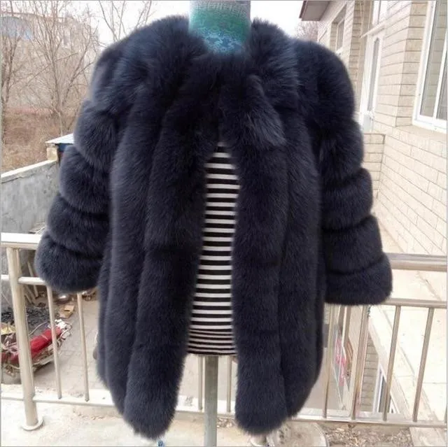 Luxury Long and High Furry Synthetic Fox Fur Winter Jacket for Women