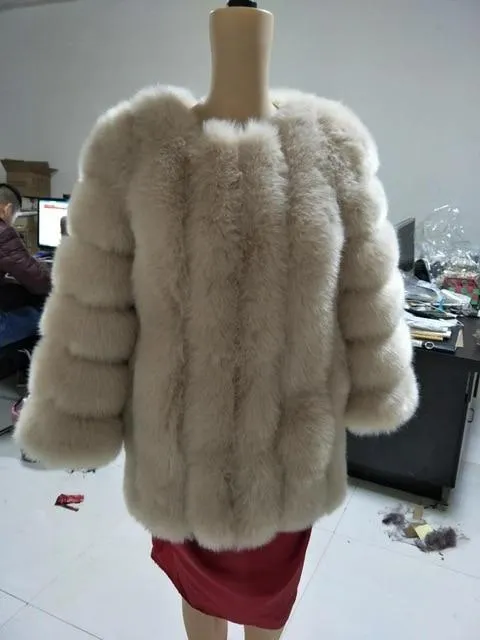 Luxury Long and High Furry Synthetic Fox Fur Winter Jacket for Women