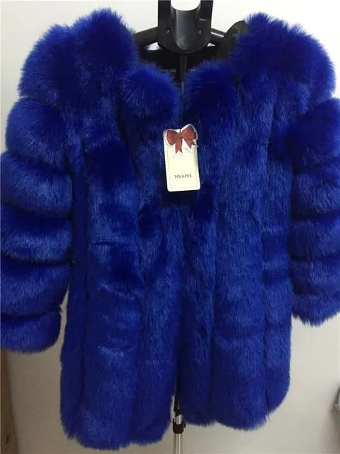 Luxury Long and High Furry Synthetic Fox Fur Winter Jacket for Women