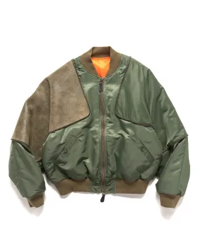 MA-1 Nylon x Crack Leather SHAM BOMBER JKT Khaki