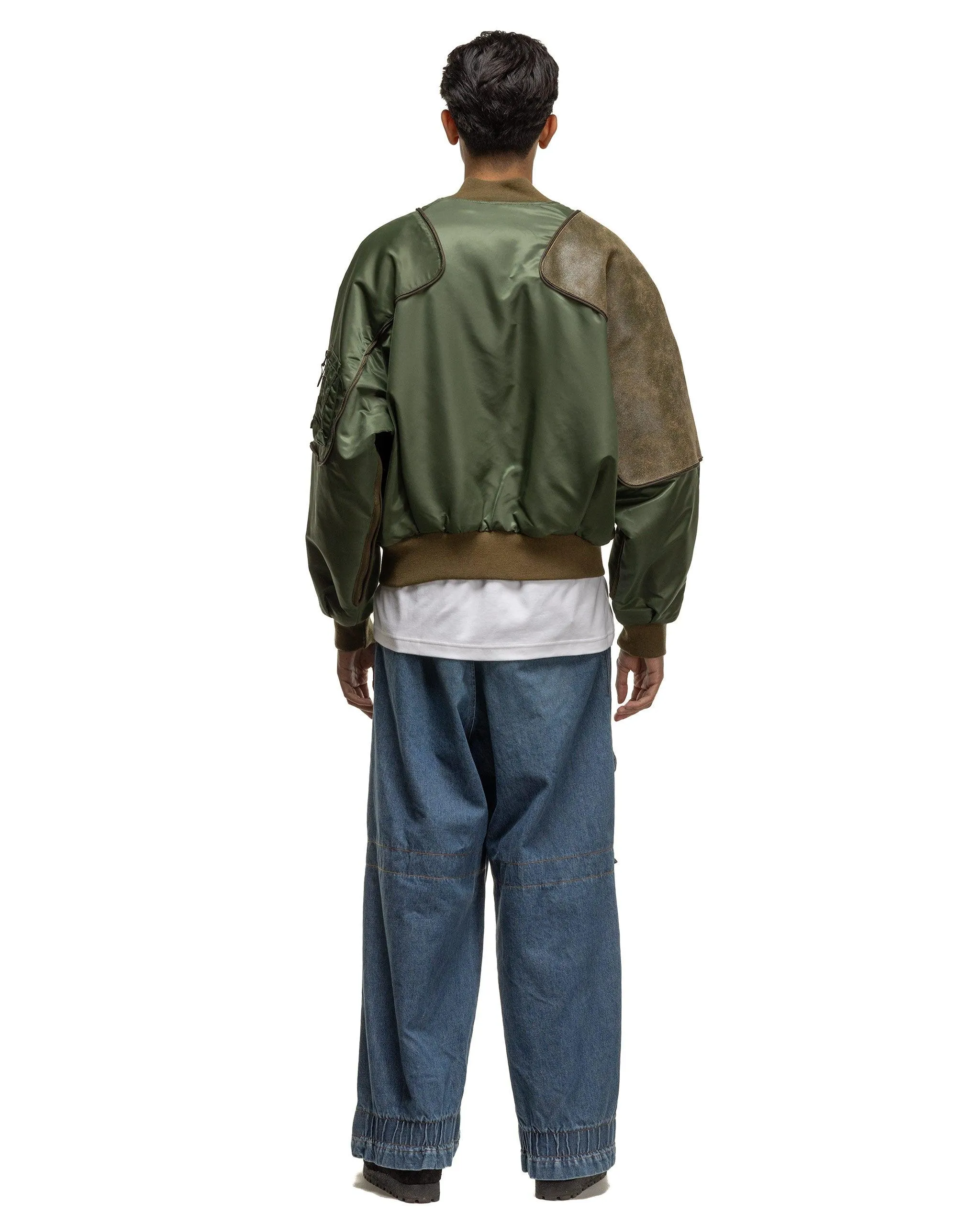 MA-1 Nylon x Crack Leather SHAM BOMBER JKT Khaki