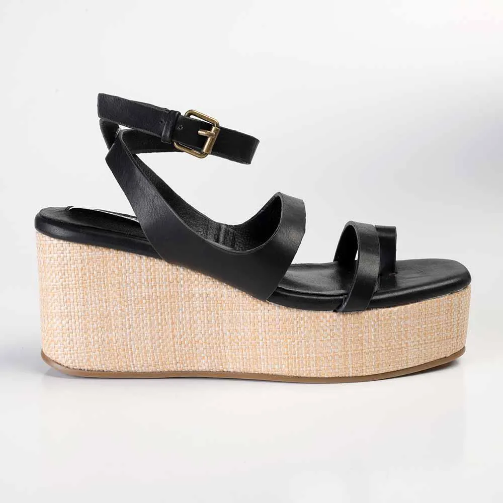 Madison Cara Strappy Weave Covered Wedge - Black