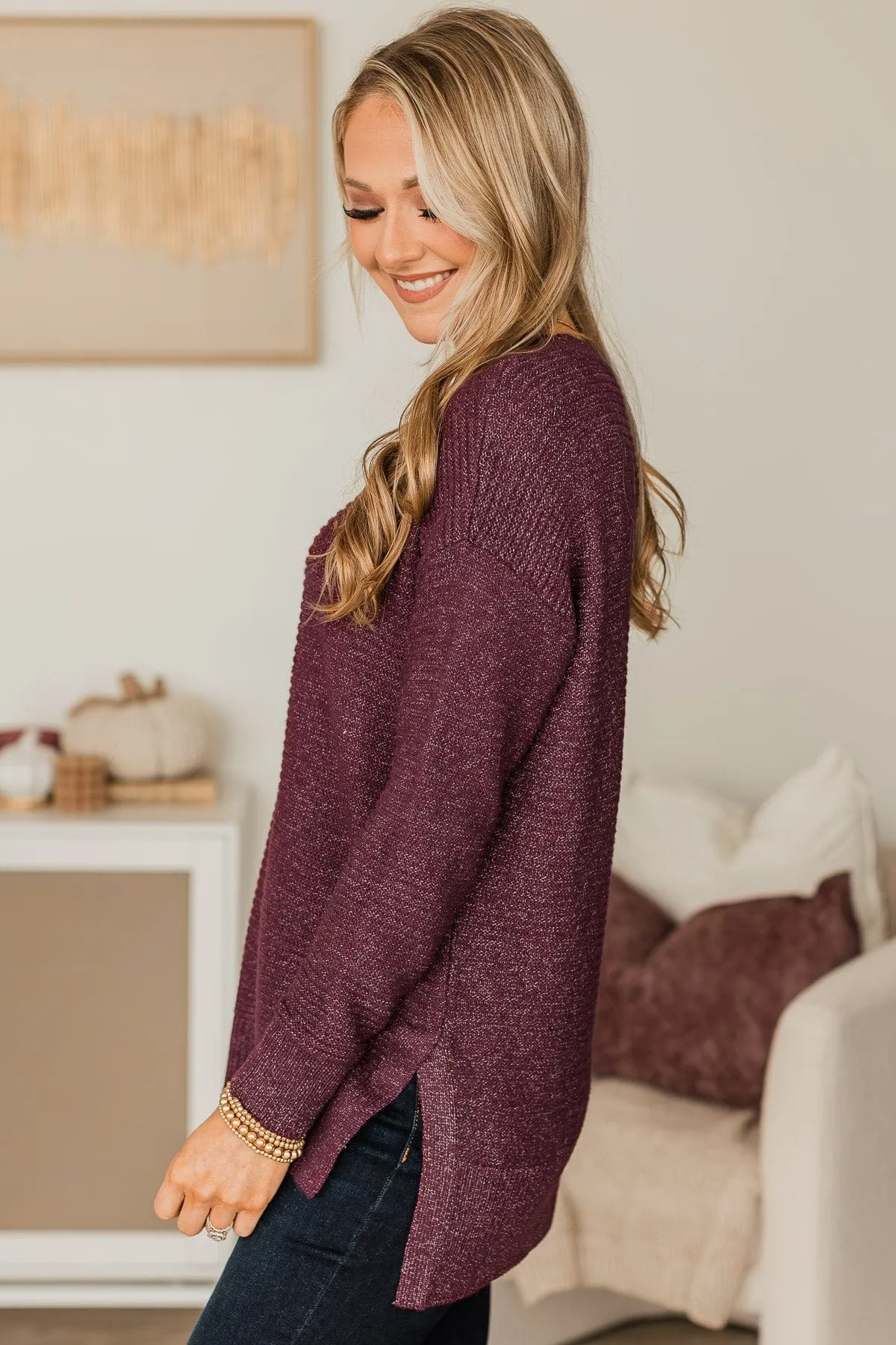 Makes Sense Knit Sweater- Dark Plum