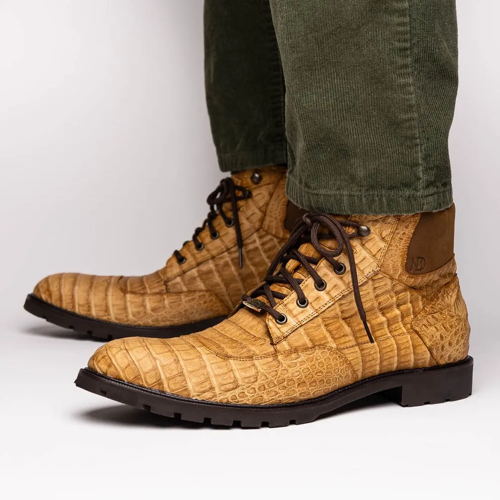 Marco Di Milano Leoni Men's Shoes Oil Orix Genuine Caiman Crocodile Rugged Boots (MDM1089)