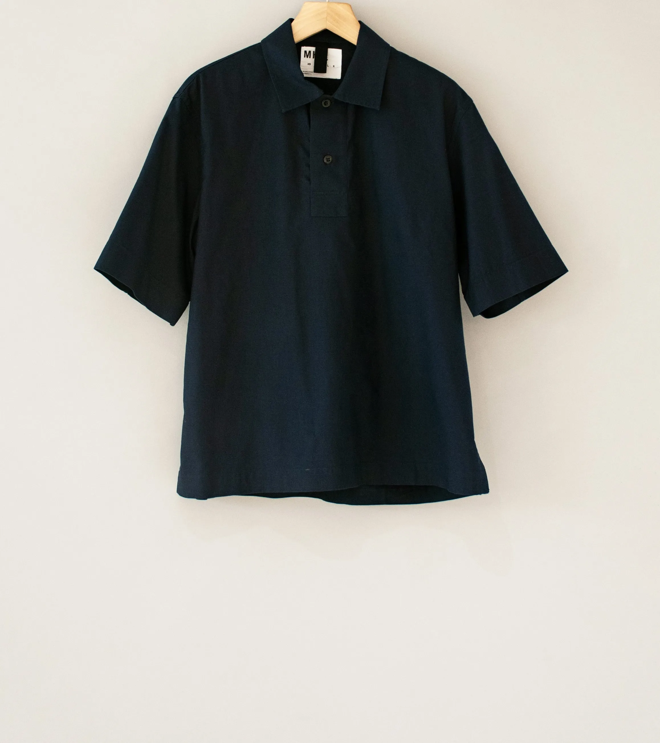 Margaret Howell 'MHL Offset Placket Polo' (Ink Textured Cotton)