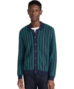 Marine Layer Button Down Sweater Navy/Green Stripe M