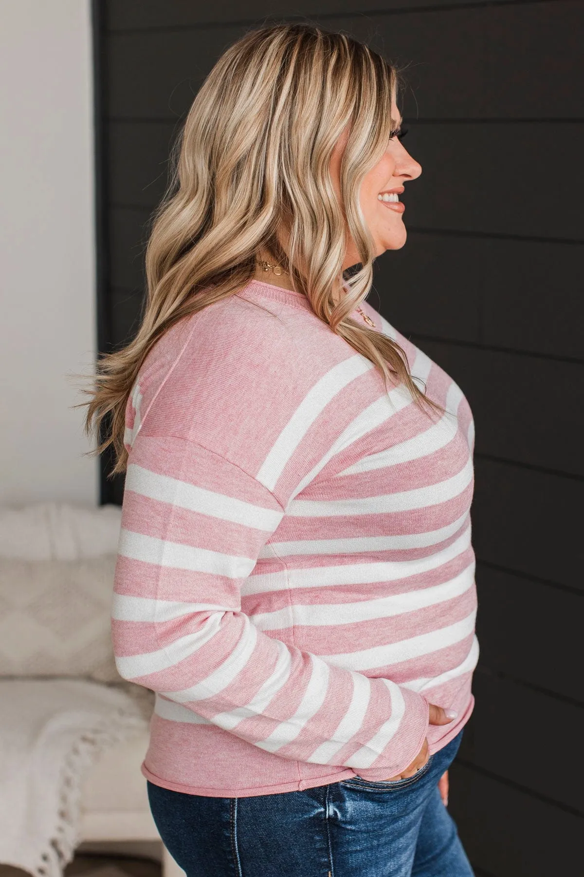 Meant To Mesmerize Striped Sweater- Pink