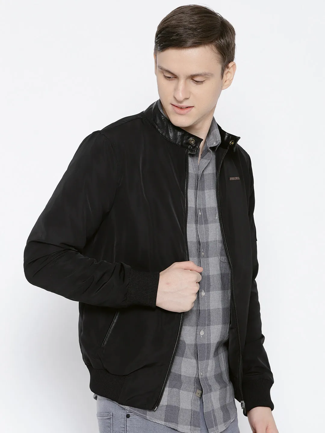 Men Black Solid Open Front Jacket