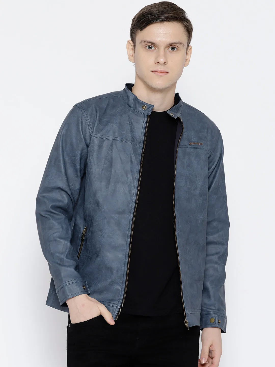 Men Blue Solid Jacket