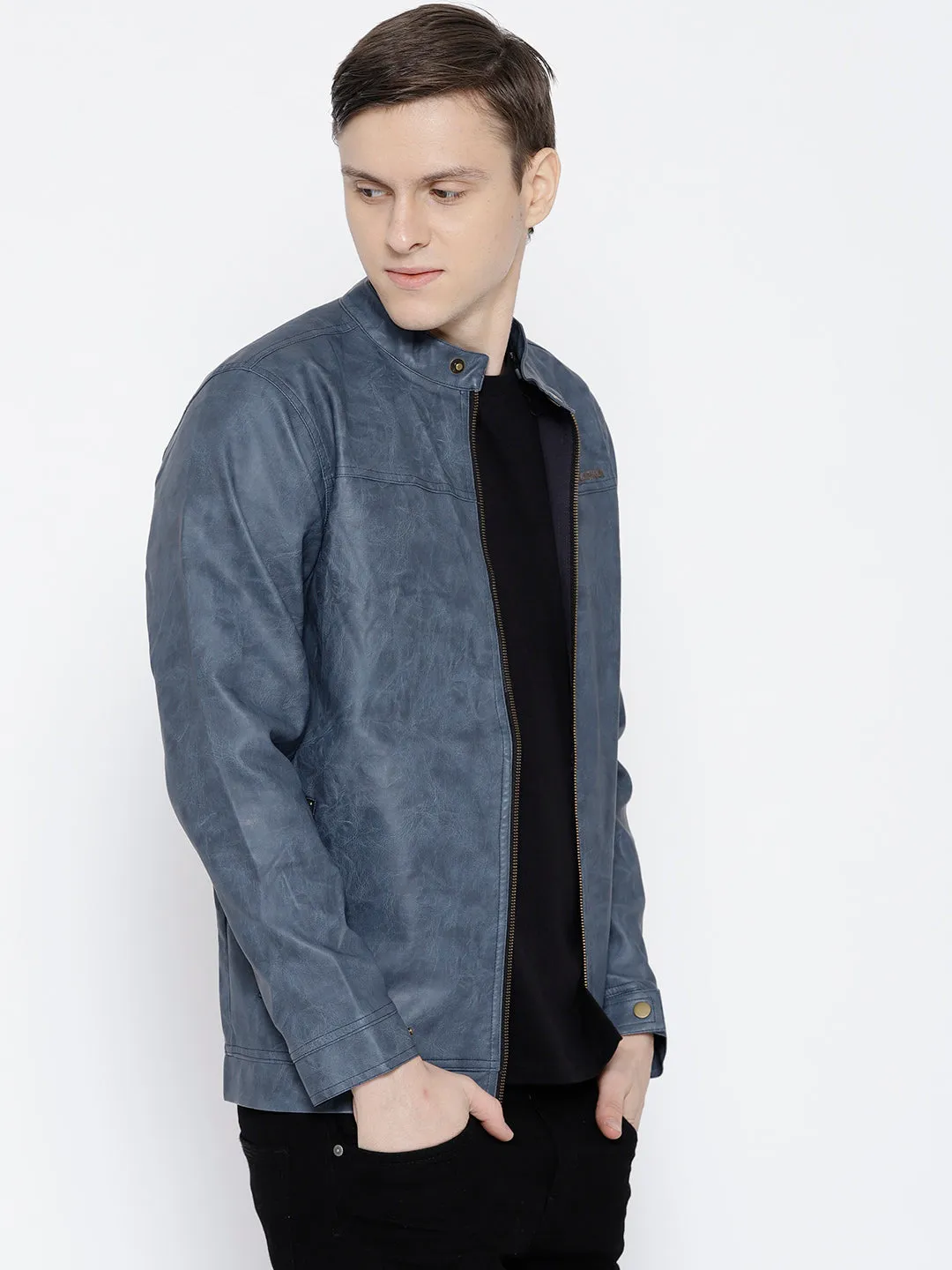 Men Blue Solid Jacket