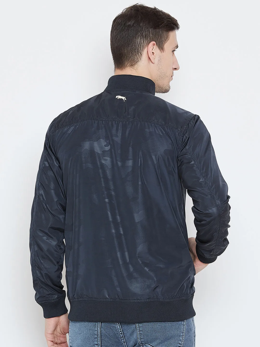 Men Casual Navy Blue Bomber Jacket