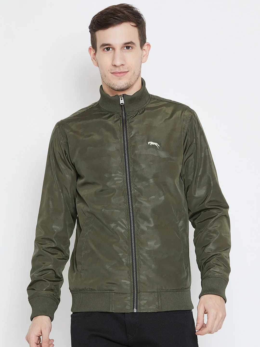 Men Casual Olive Bomber Jacket