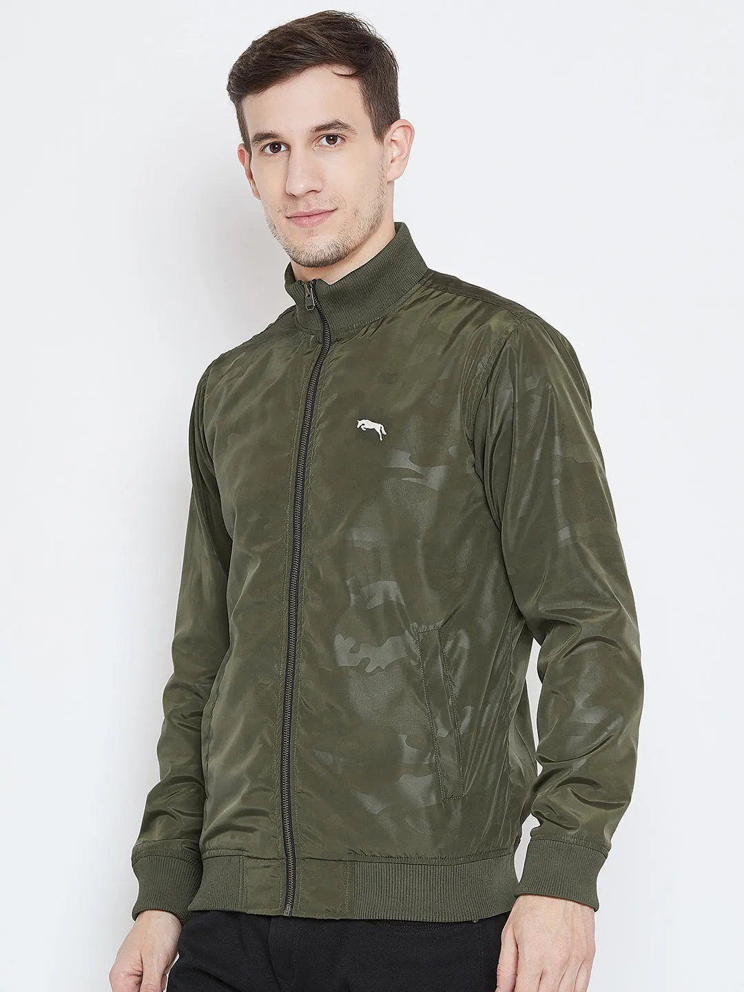 Men Casual Olive Bomber Jacket