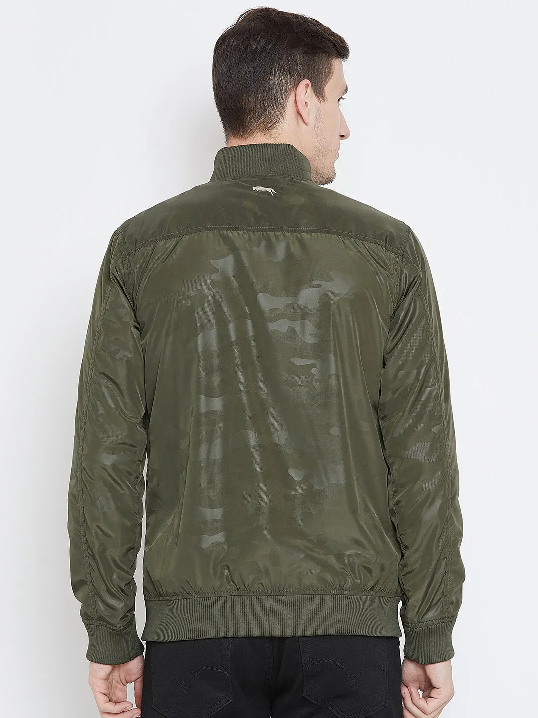 Men Casual Olive Bomber Jacket