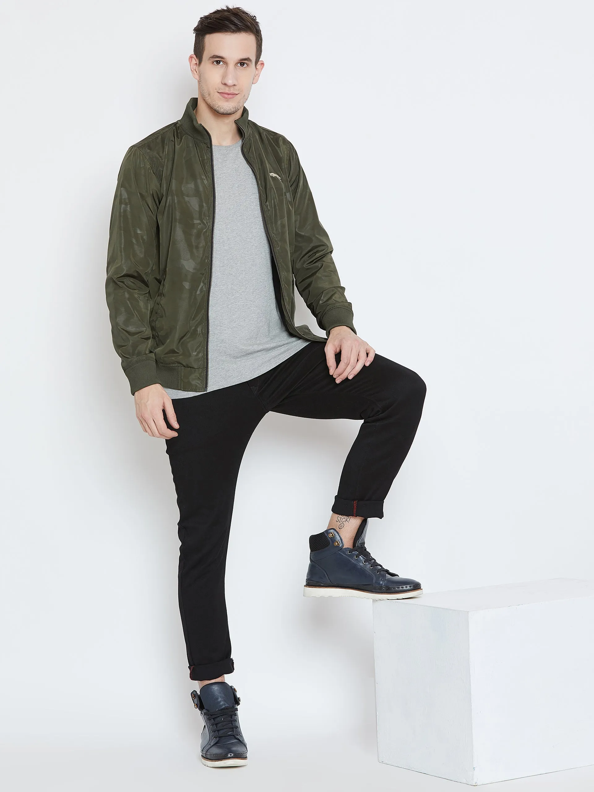 Men Casual Olive Bomber Jacket