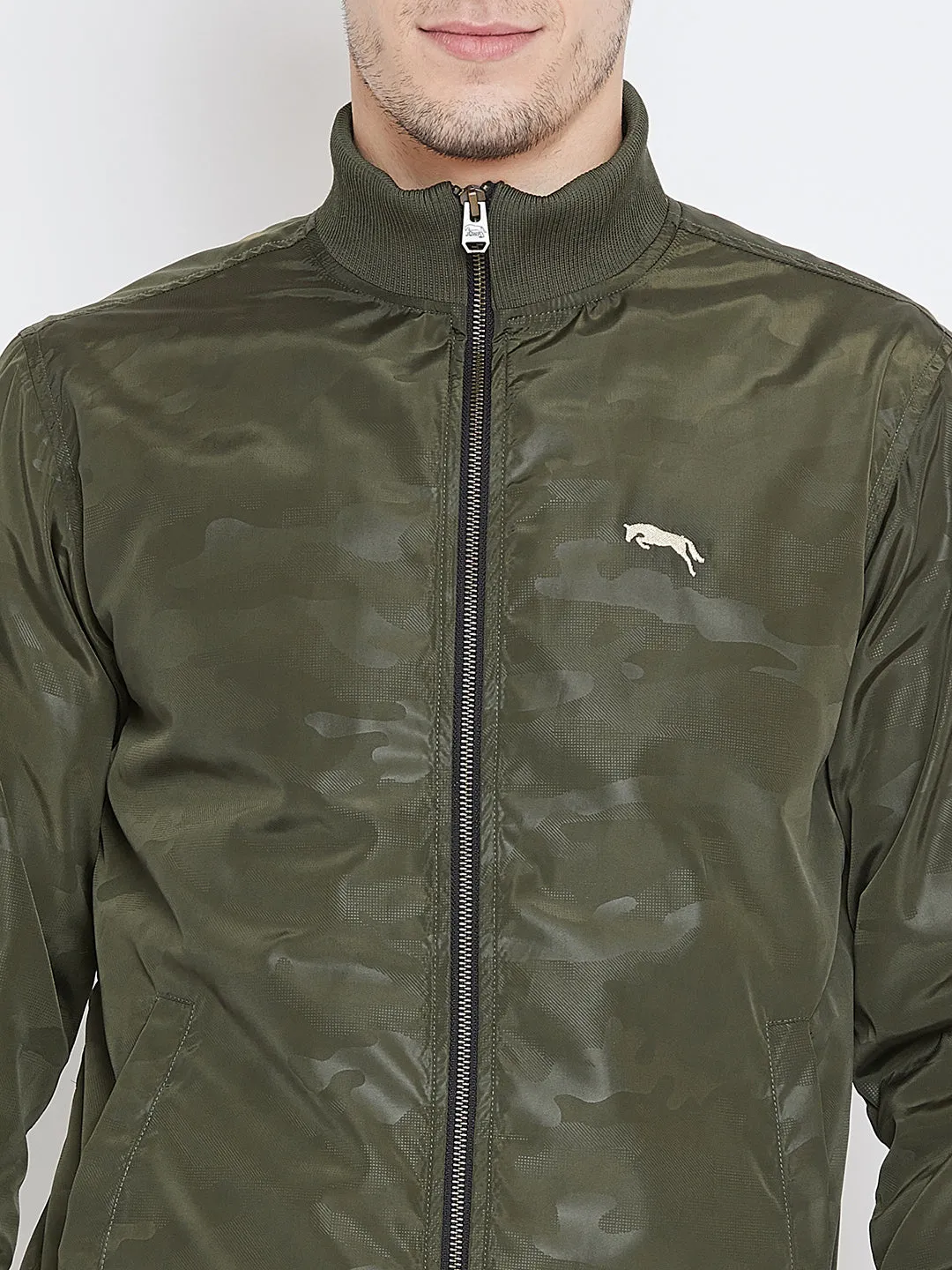 Men Casual Olive Bomber Jacket