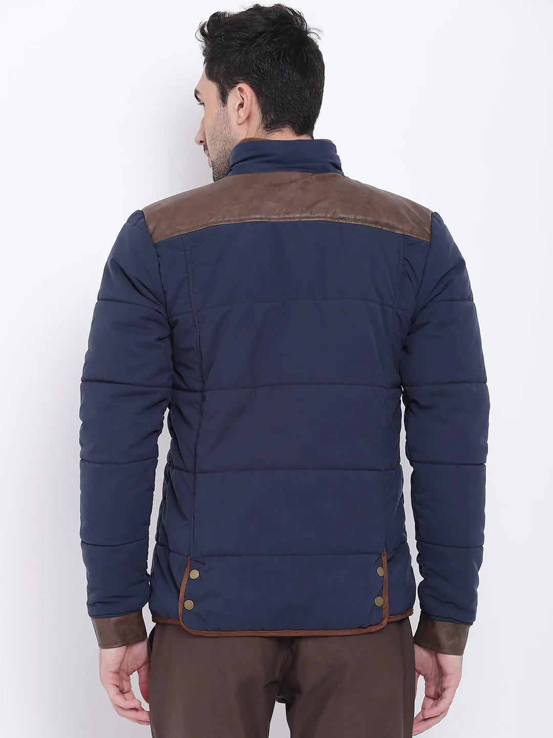 Men Casual Solid Blue Padded Jacket