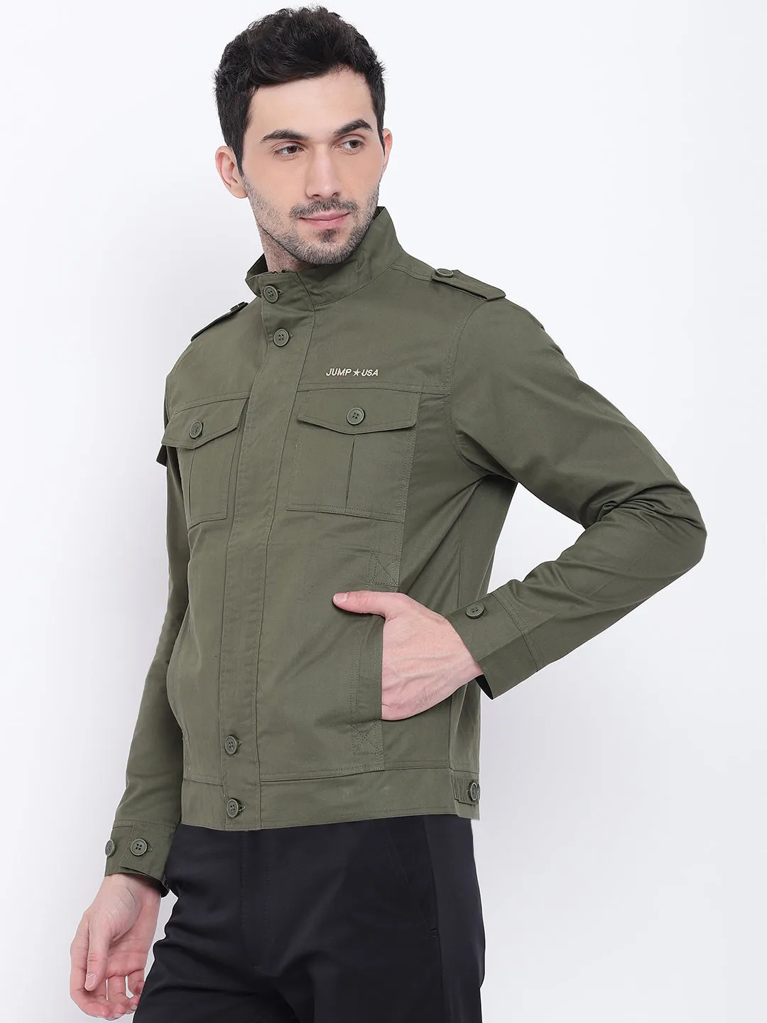 Men Casual Solid Olive Tailored Jacket