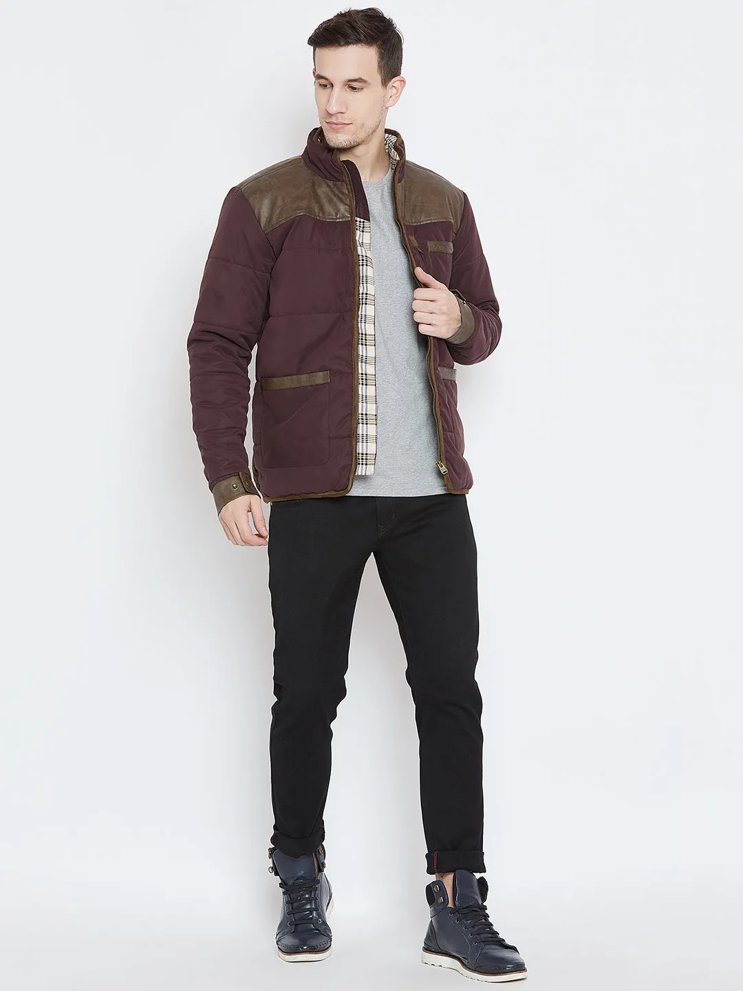 Men Casual Wine Padded Jacket