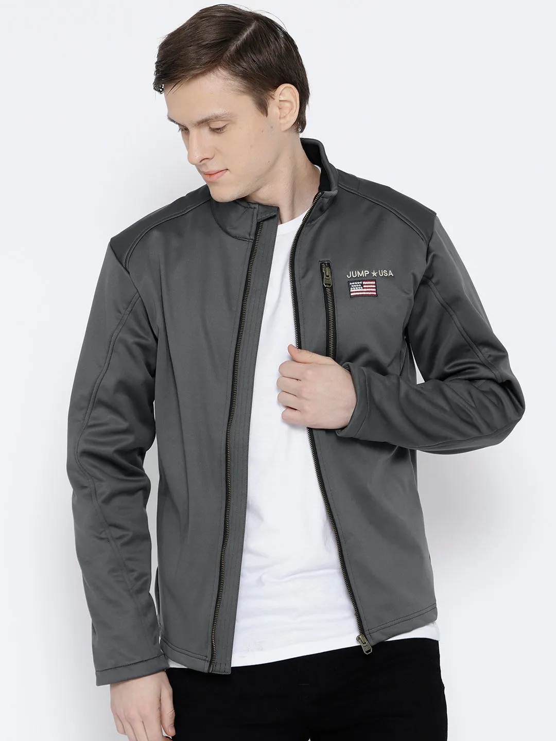 Men Charcoal Solid Jacket