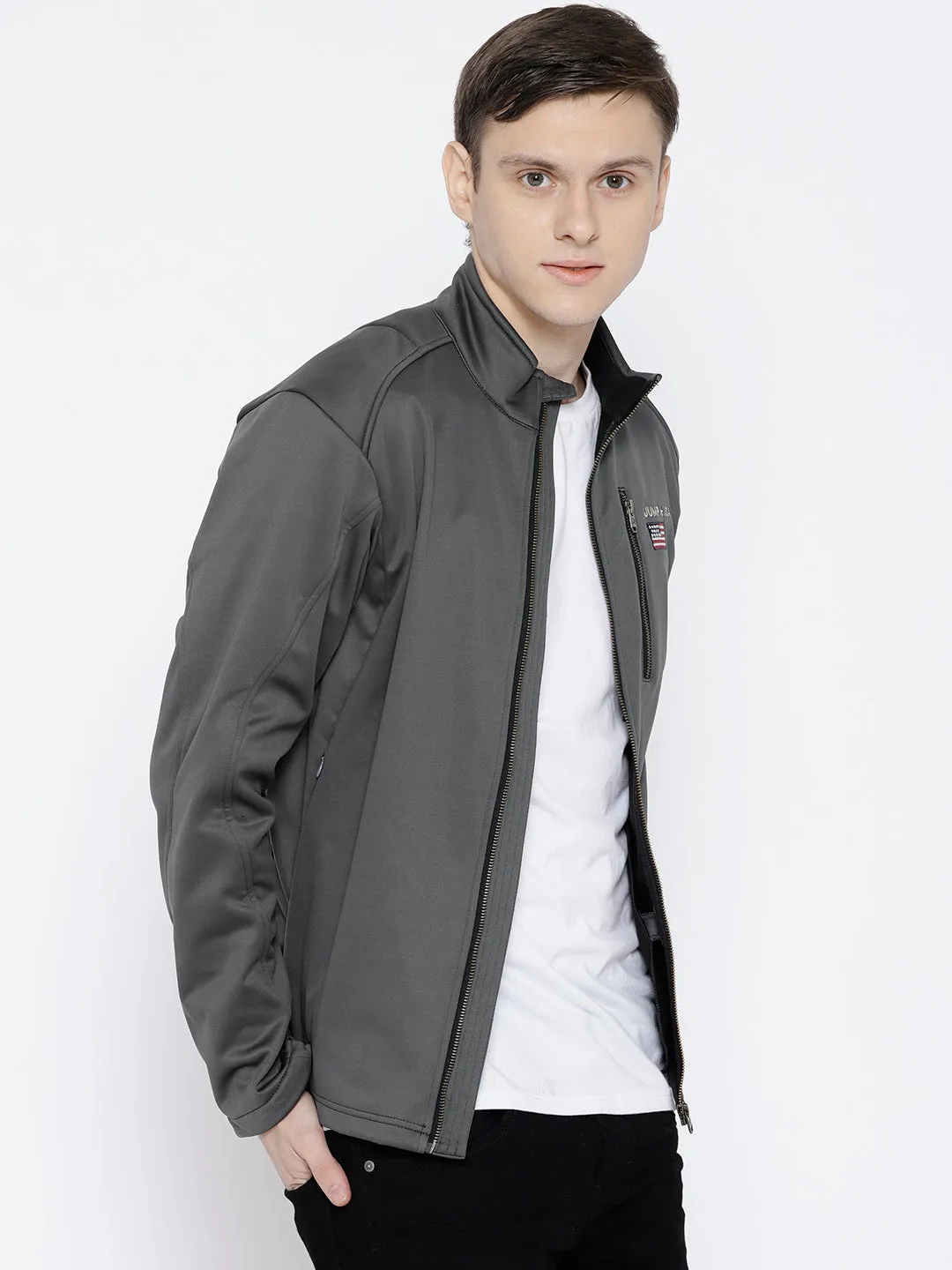 Men Charcoal Solid Jacket