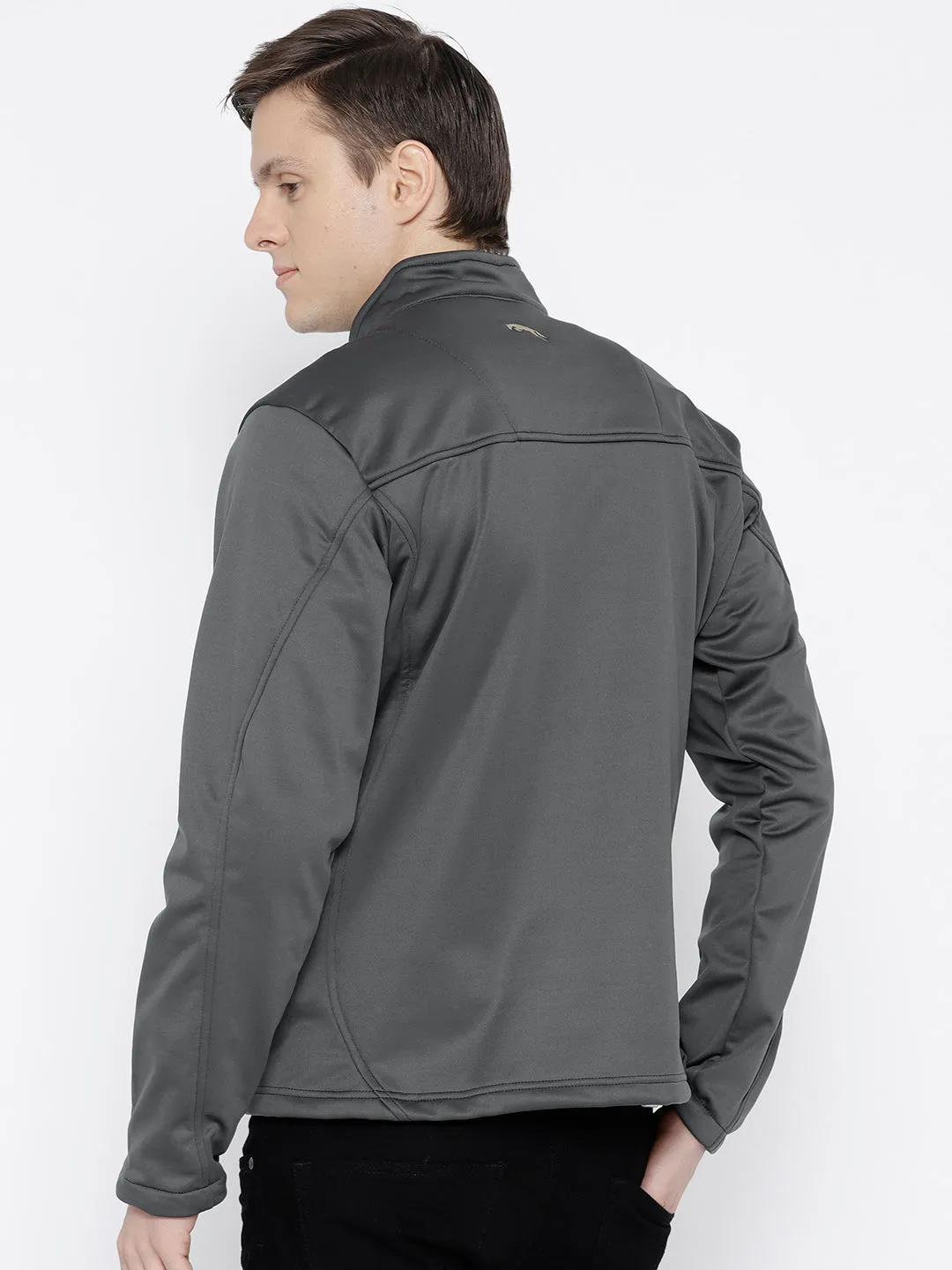 Men Charcoal Solid Jacket