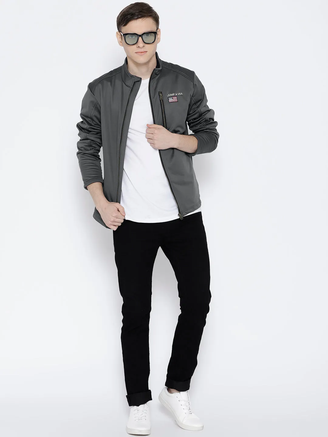 Men Charcoal Solid Jacket