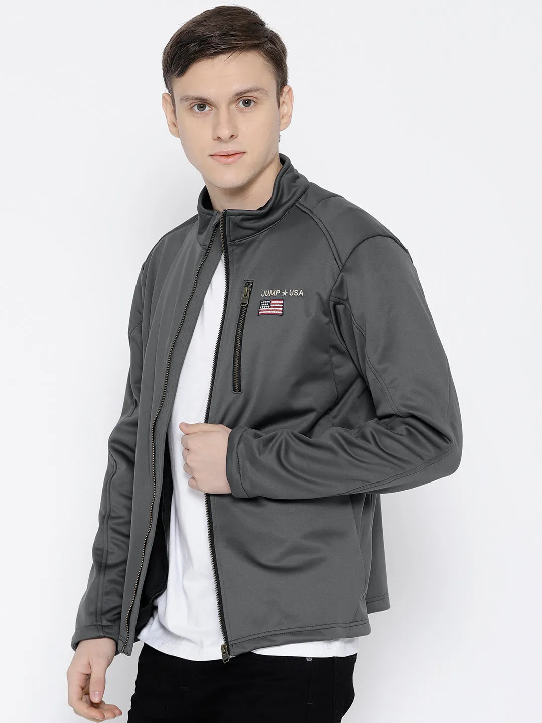 Men Charcoal Solid Jacket