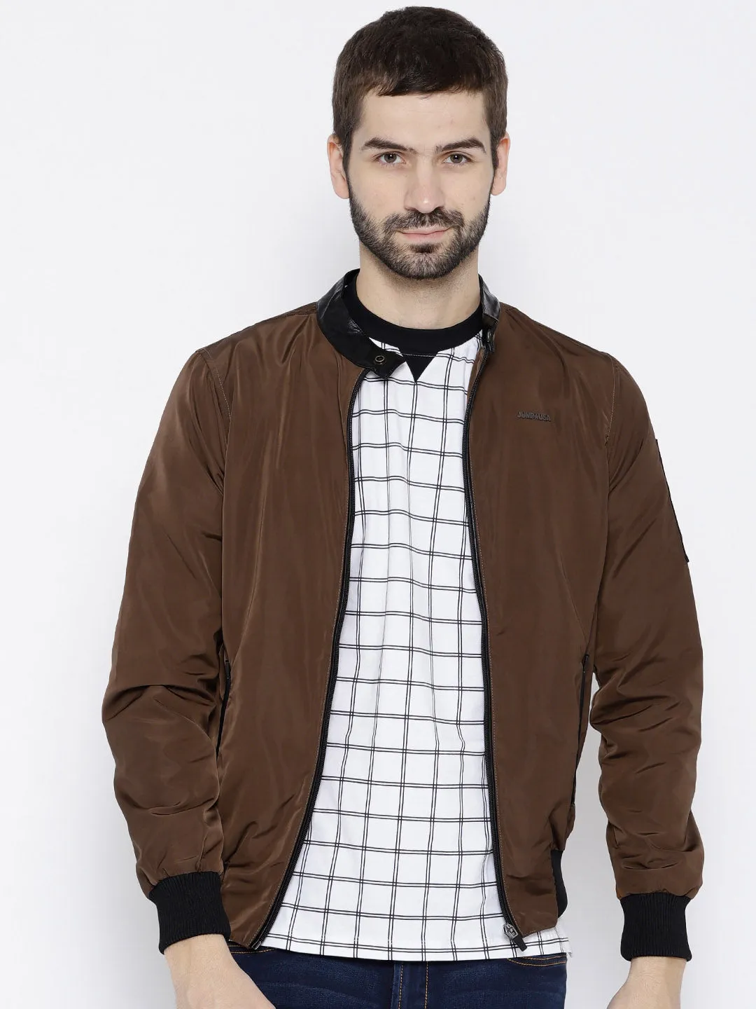 Men Copper Solid Open Front Jacket