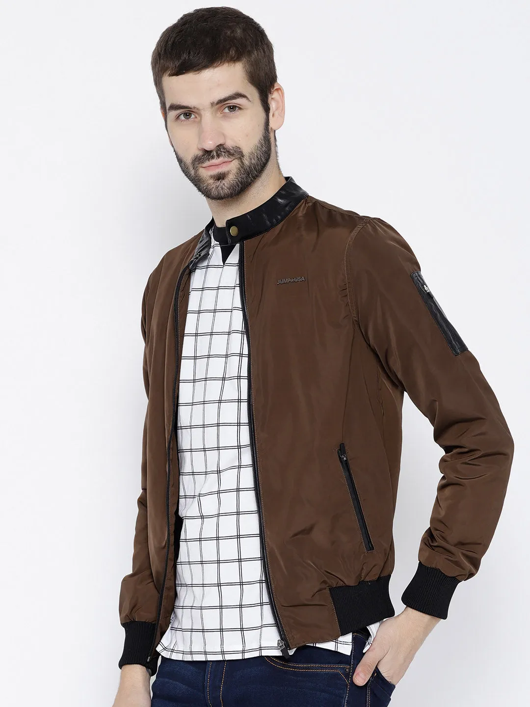 Men Copper Solid Open Front Jacket