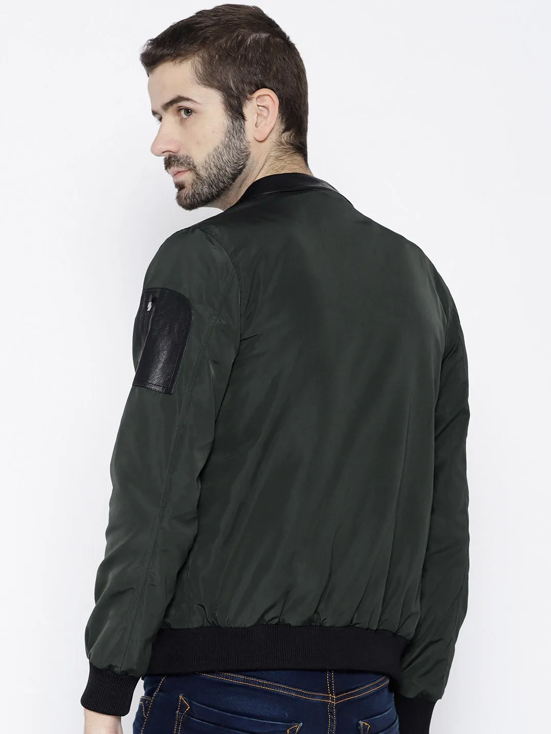 Men Green Solid Open Front Jacket