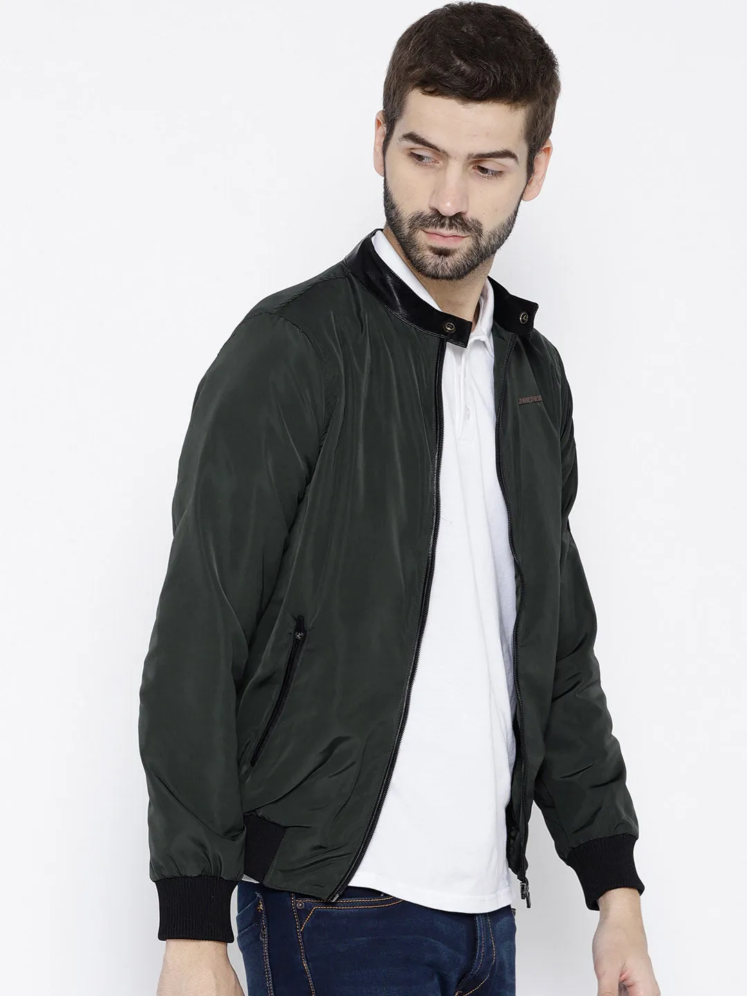 Men Green Solid Open Front Jacket