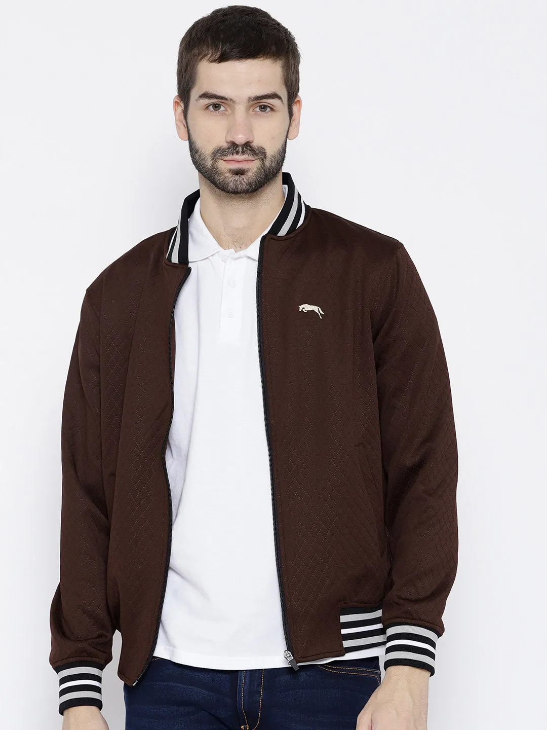 Men Maroon self Design Jacket