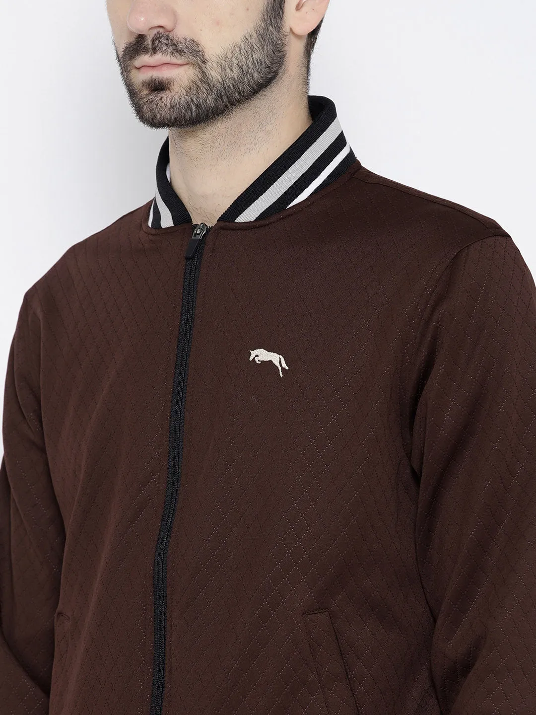 Men Maroon self Design Jacket