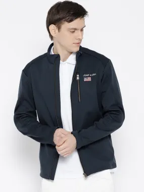 Men Navy Blue Solid Jacket