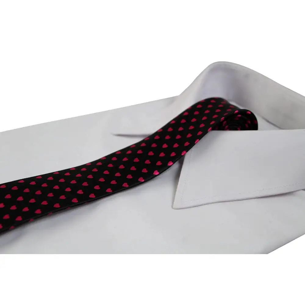 Mens Black With Pink Hearts 5cm Skinny Neck Tie