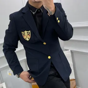 Men's Casual Night Show Korean Fashion Embroidered Badge Slim Fit Blazer