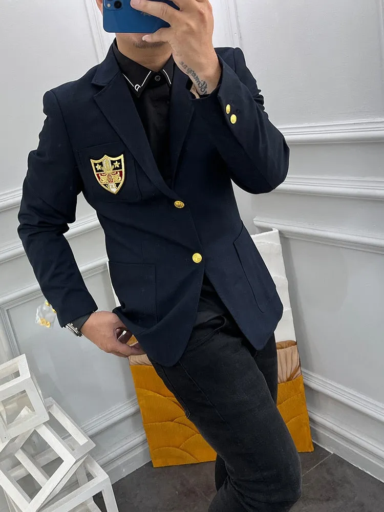 Men's Casual Night Show Korean Fashion Embroidered Badge Slim Fit Blazer