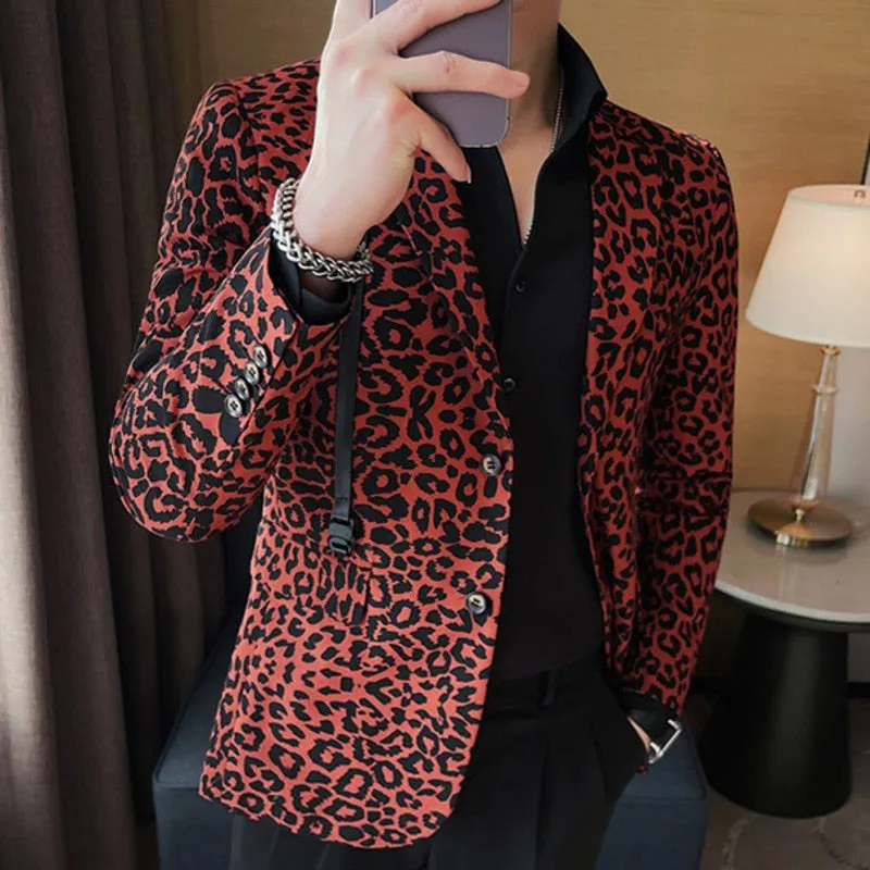 Men's Casual Vintage Style Leopard Pattern British Suit Blazer Jacket