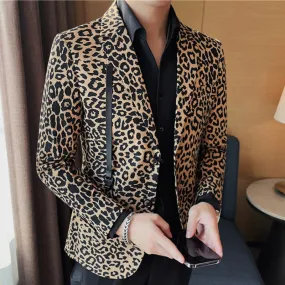 Men's Casual Vintage Style Leopard Pattern British Suit Blazer Jacket